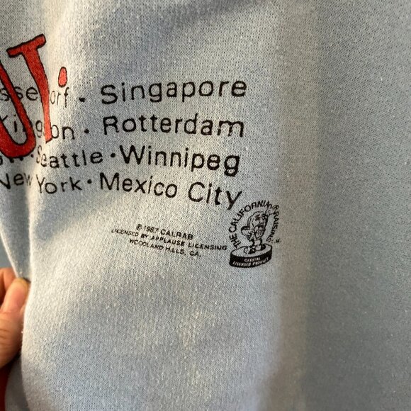 Vintage 1987 Y2K California Raisins Blue World Tour Over Sea's Sweatshirt Sz XL - Picture 4 of 13